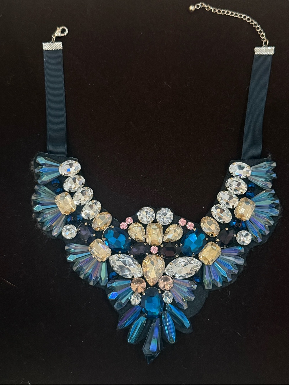 Stella & Dot Statement Crystal Collar Necklace - Blue and Gold